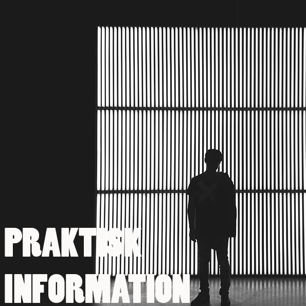 Praktisk Information. Billedet viser silhuet af ung fyr påført teksten praktisk information, anvendes som genvej..