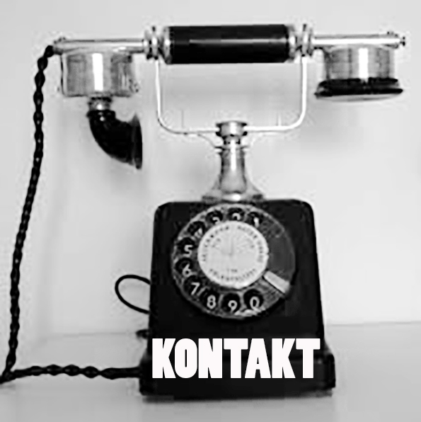 Kontakt. Billedet viser gammel telefon påført teksten kontakt, anvendes som genvej..